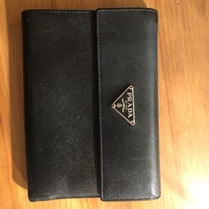 Prada black leather card holder made in Italy